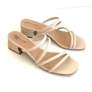 LONDON FOG Strappy Sandals Kitten Block Heeled Sandals Cream Mercedes Size 8.5
